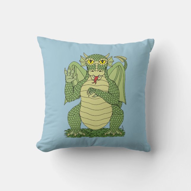 Cute Grönt Dragon Kudde (Framsida)