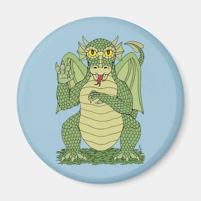Cute Grönt Dragon Magnet (Framsidan)