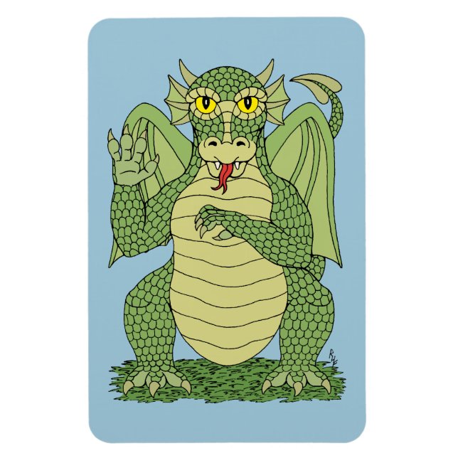 Cute Grönt Dragon Magnet (Vertikal)