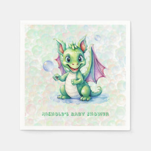 Cute Grönt Dragon med Bubbles Boy Shower Pappersservett