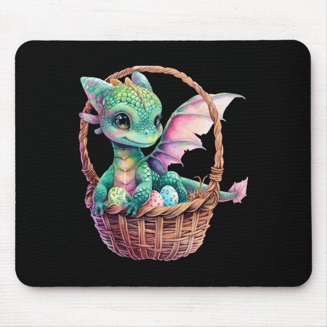Cute Grönt Dragon Påskägg Hunt Eggs Basket Kärlek Musmatta (Framsidan)