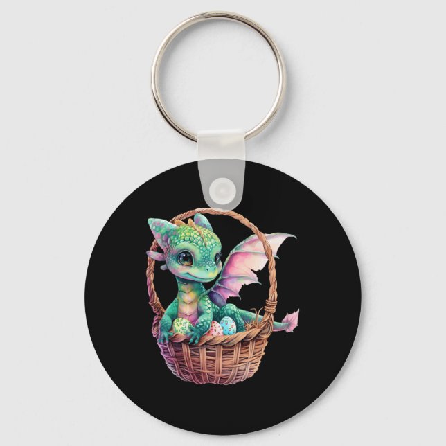 Cute Grönt Dragon Påskägg Hunt Eggs Basket Kärlek Nyckelring (Framsida)