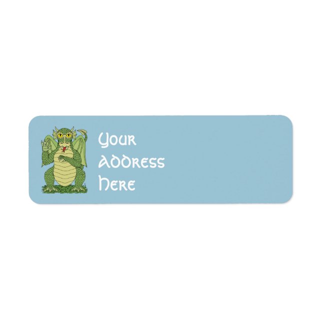 Cute Grönt Dragon Returadress Etikett (Framsidan)