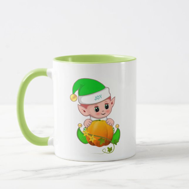Cute Grönt Elf med Pumpkin Mugg (Vänster)