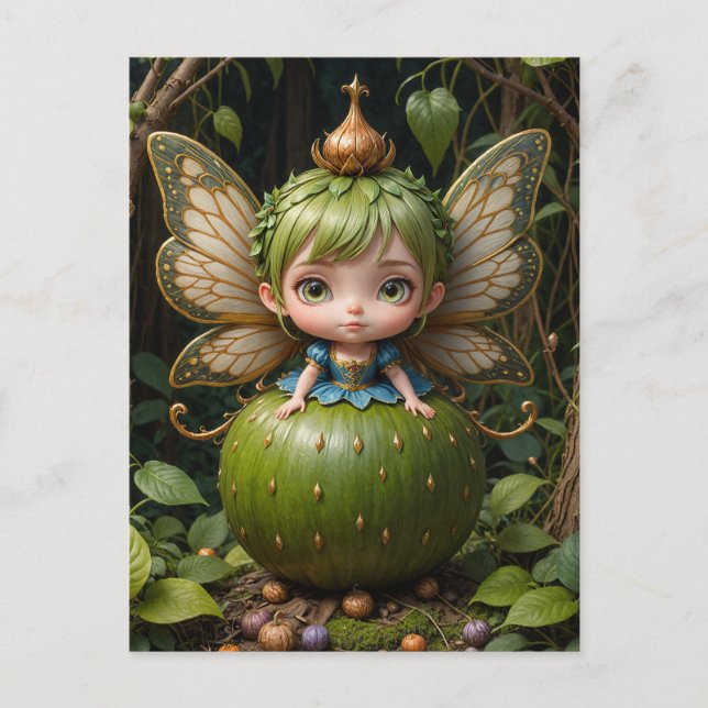 Cute Grönt Fairy Vykort (Framsida)