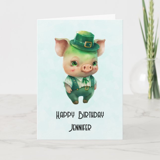 Cute Grönt Fairytale Gris i Finare Attire Birthday Kort (Framsida)