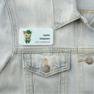 Cute Grönt Fairytale Gris i Finare Attire Namnbricka