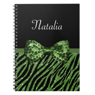 Cute Grönt FAUX Glitz Bow med Namn Anteckningsbok