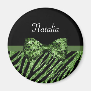 Cute Grönt FAUX Glitz Bow med Namn Magnet
