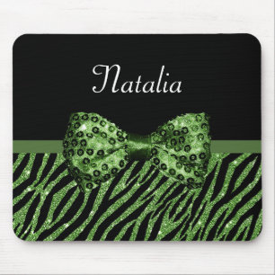 Cute Grönt FAUX Glitz Bow med Namn Musmatta