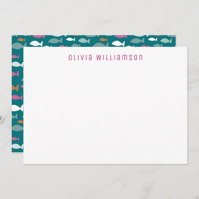 Cute Grönt Fish Shoal Underwater Notecard Anteckningskort (Fram/baksida)