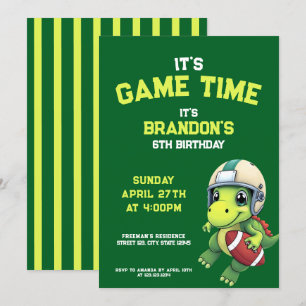Cute Grönt Football Dinosaur Barns födelsedag Inbjudningar