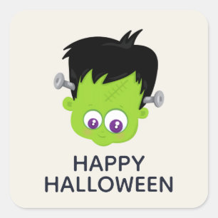 Cute Grönt Frankenstein Monster ansikte Halloween Fyrkantigt Klistermärke