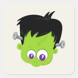 Cute Grönt Frankenstein Monster ansikte Halloween Fyrkantigt Klistermärke