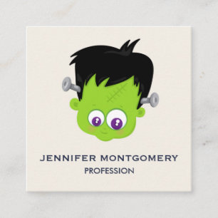 Cute Grönt Frankenstein Monster ansikte Halloween Fyrkantigt Visitkort