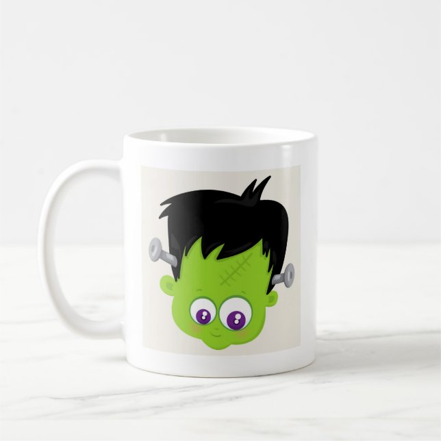 Cute Grönt Frankenstein Monster ansikte Halloween Kaffemugg (Vänster)