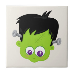 Cute Grönt Frankenstein Monster ansikte Halloween Kakelplatta