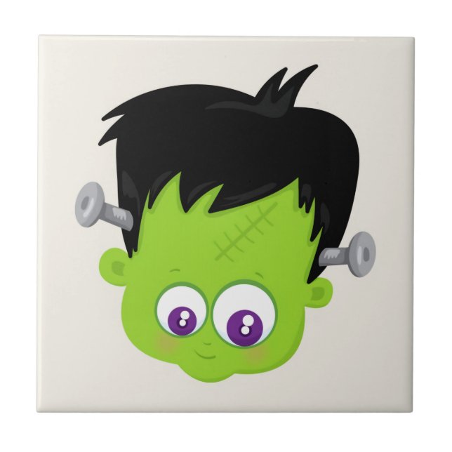 Cute Grönt Frankenstein Monster ansikte Halloween Kakelplatta (Framsidan)