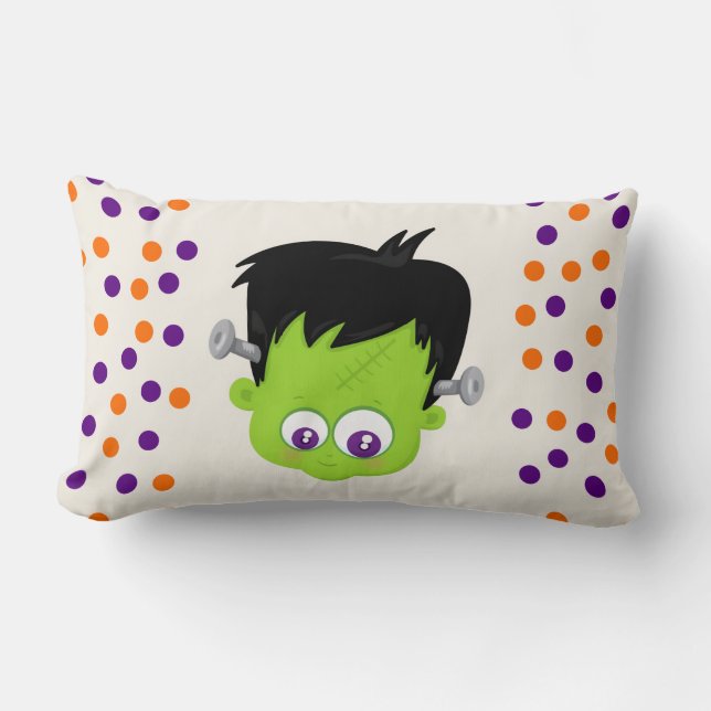 Cute Grönt Frankenstein Monster ansikte Halloween Lumbarkudde (Framsida)