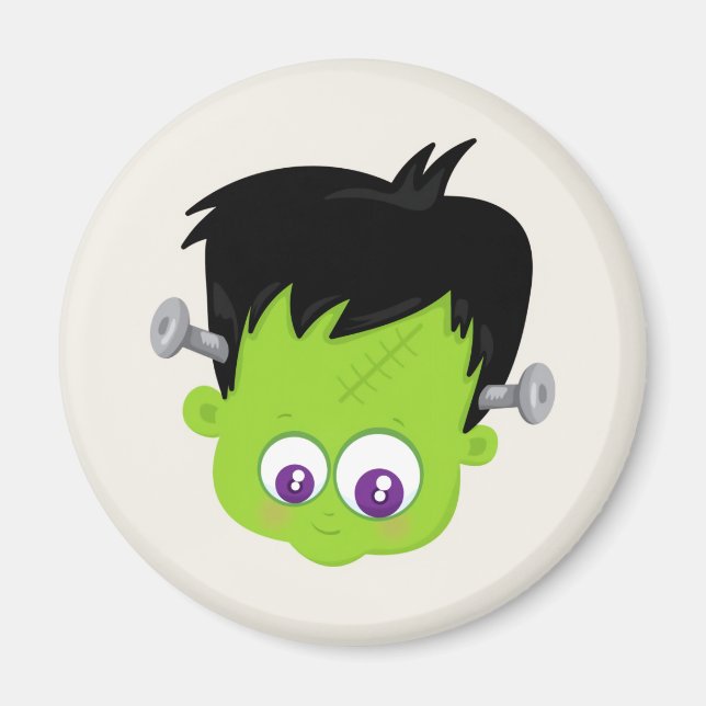 Cute Grönt Frankenstein Monster ansikte Halloween Magnet (Framsidan)