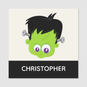 Cute Grönt Frankenstein Monster ansikte Halloween Namnbricka