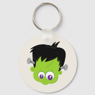 Cute Grönt Frankenstein Monster ansikte Halloween Nyckelring