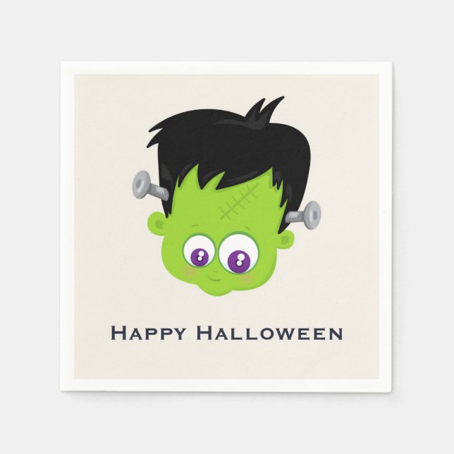 Cute Grönt Frankenstein Monster ansikte Halloween Pappersservett (Framsidan)
