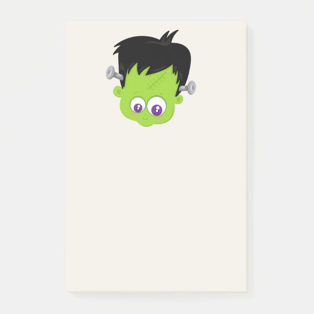 Cute Grönt Frankenstein Monster ansikte Halloween Post-it Block (Framsida)