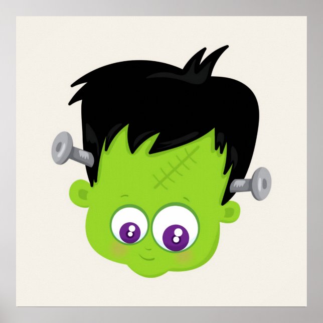Cute Grönt Frankenstein Monster ansikte Halloween Poster (Framsidan)