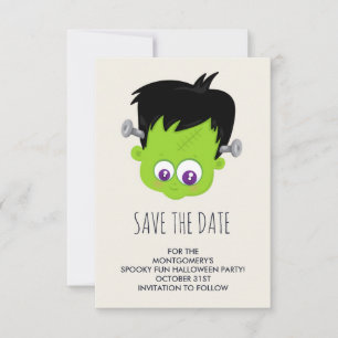 Cute Grönt Frankenstein Monster ansikte Halloween Spara Datumet