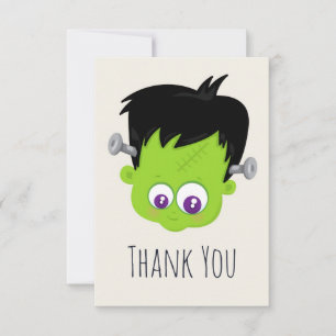 Cute Grönt Frankenstein Monster ansikte Halloween Tack Kort