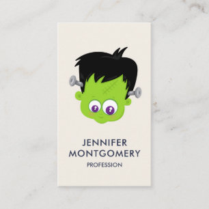 Cute Grönt Frankenstein Monster ansikte Halloween Visitkort