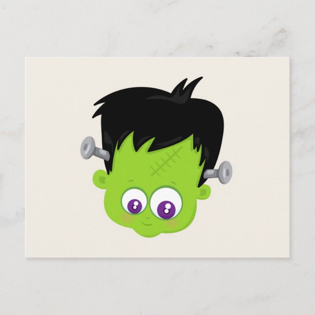 Cute Grönt Frankenstein Monster ansikte Halloween Vykort (Framsida)