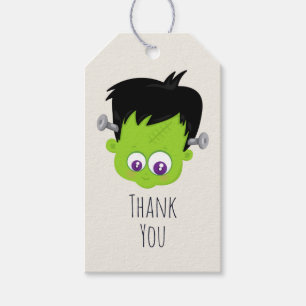 Cute Grönt Frankenstein Monster ansikte Tack Presentetikett