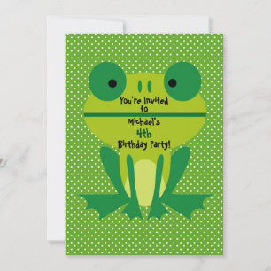 Cute Grönt Frog and Dots Party bjudning Inbjudningar