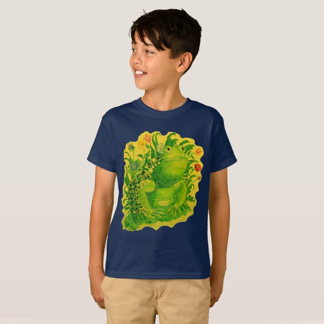 Cute Grönt Frog Barn för teckningsmålning T Shirt (Hel framsida)