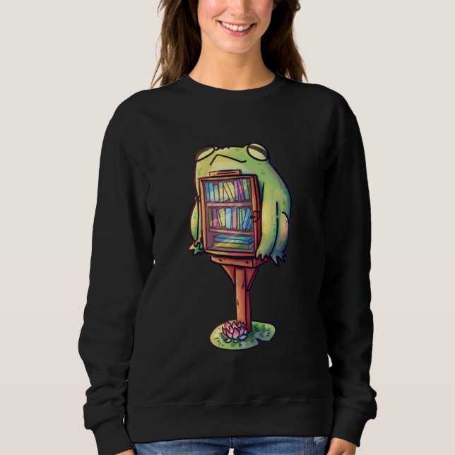 Cute Grönt Frog Bibliotek som läser Bok Amine Älsk T Shirt (Framsida)