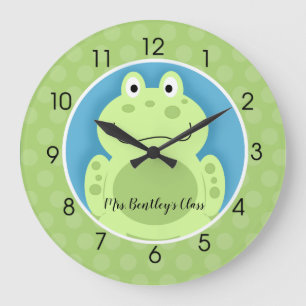 Cute Grönt Frog Clock Lägg till Namn Stor Klocka