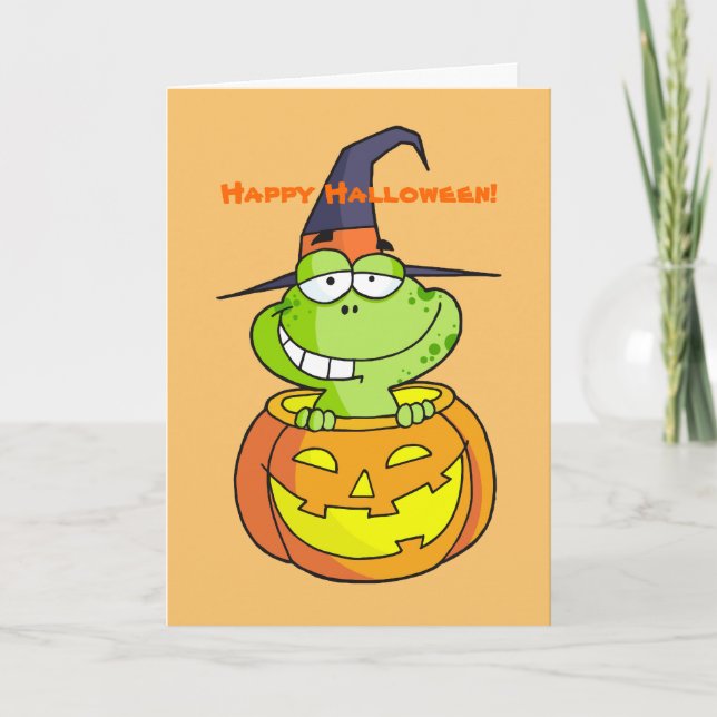 Cute Grönt Frog Halloween Card Kort (Framsida)