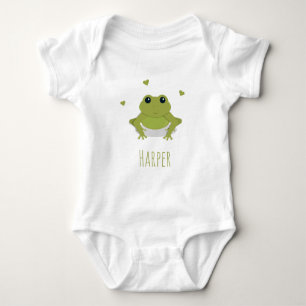 Cute Grönt Frog Hearts Namn Illustration Tecknad T Shirt