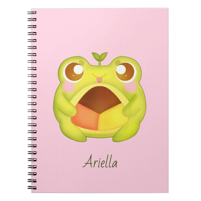 Cute Grönt Frog Holding Mexican Polvoron Cookie Anteckningsbok (Framsidan)