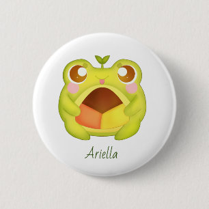 Cute Grönt Frog Holding Mexican Polvoron Cookie Knapp