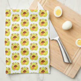 Cute Grönt Frog Holding Mexican Polvoron Cookie Kökshandduk