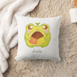 Cute Grönt Frog Holding Mexican Polvoron Cookie Kudde
