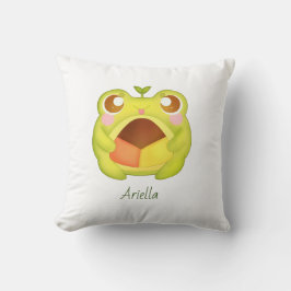 Cute Grönt Frog Holding Mexican Polvoron Cookie Kudde