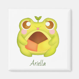 Cute Grönt Frog Holding Mexican Polvoron Cookie Magnet