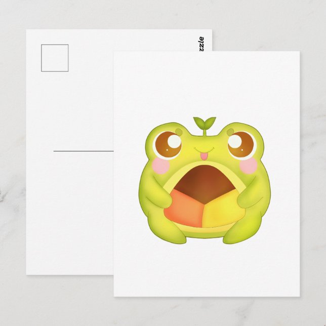Cute Grönt Frog Holding Mexican Polvoron Cookie Vykort (Fram/baksida)