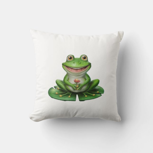 Cute Grönt Frog Kudde (Framsida)