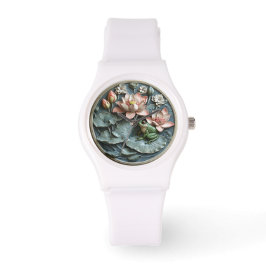 Cute Grönt Frog Lily Dynor Rosa Vatten Lilies Armbandsur