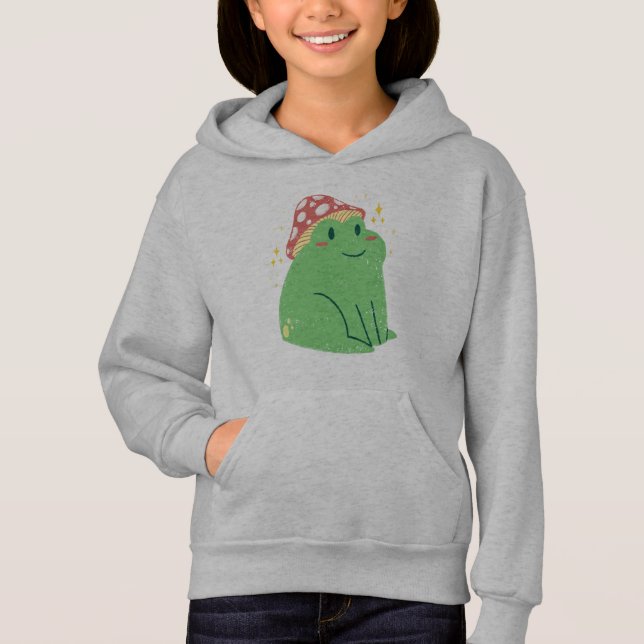 Cute Grönt Frog med Mushroom Hat T Shirt (Framsida)